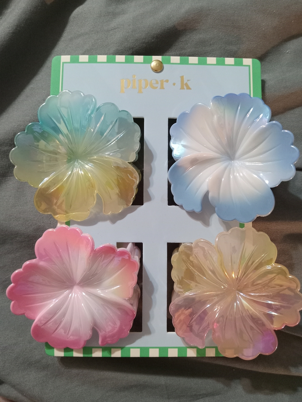 piper•k Iridescent Floral Hair Clips - Set of 4 (Pink, Blue, Yellow, Multicolor)